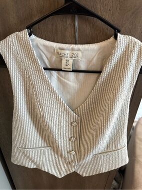 Rachel Zoe Cream Vest with Tan Pinstripes